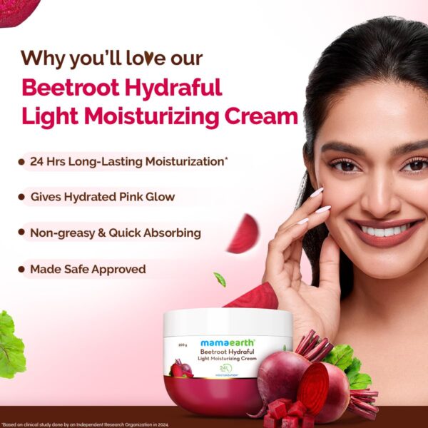 Mamaearth Beetroot Hydraful Light Moisturizing Cream With Beetroot & Hyaluronic Acid 200G - Image 3