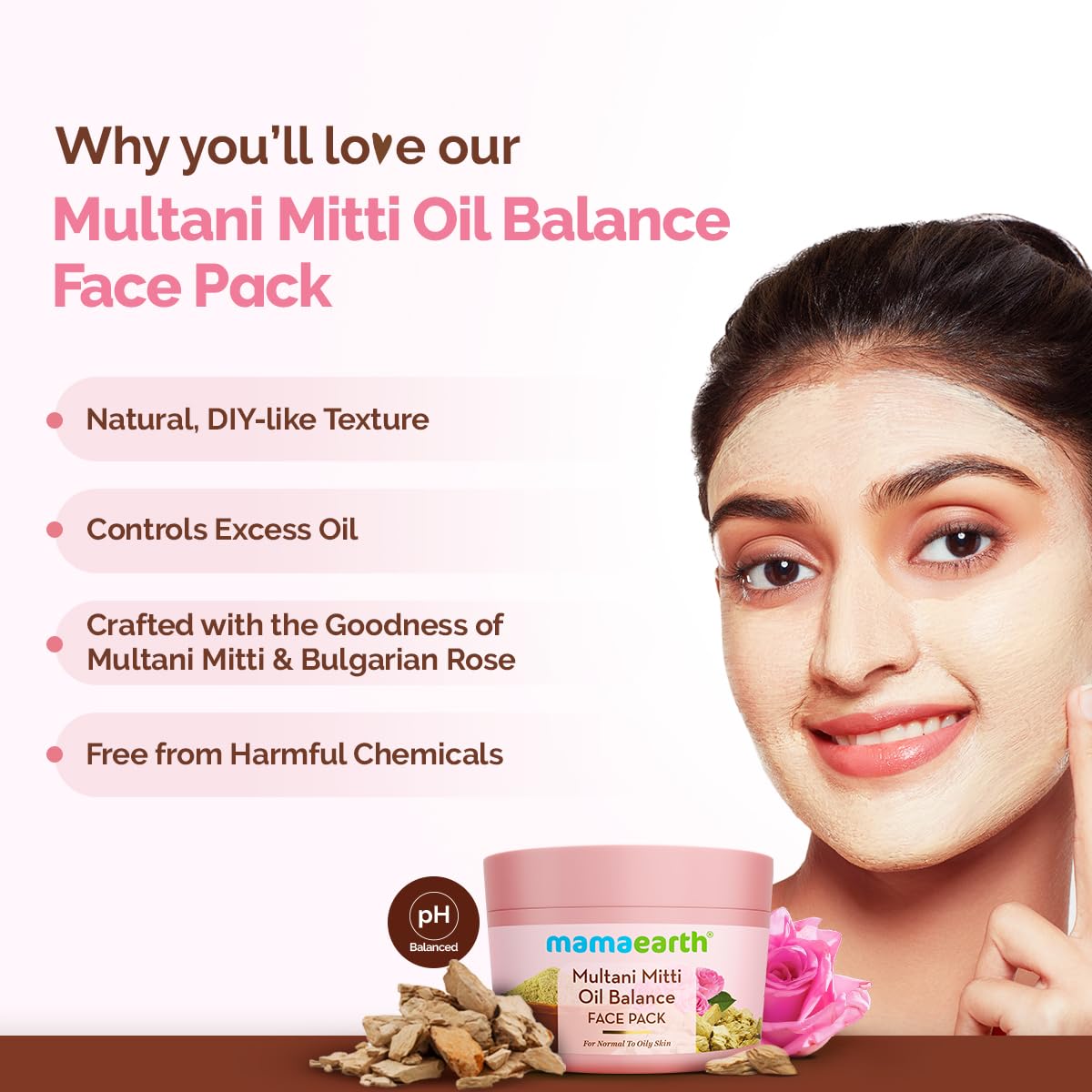 Multani Mitti Oil Balance Face Pack with Multani Mitti & Bulgarian Rose for Normal to Oily Skin 200g - Image 3
