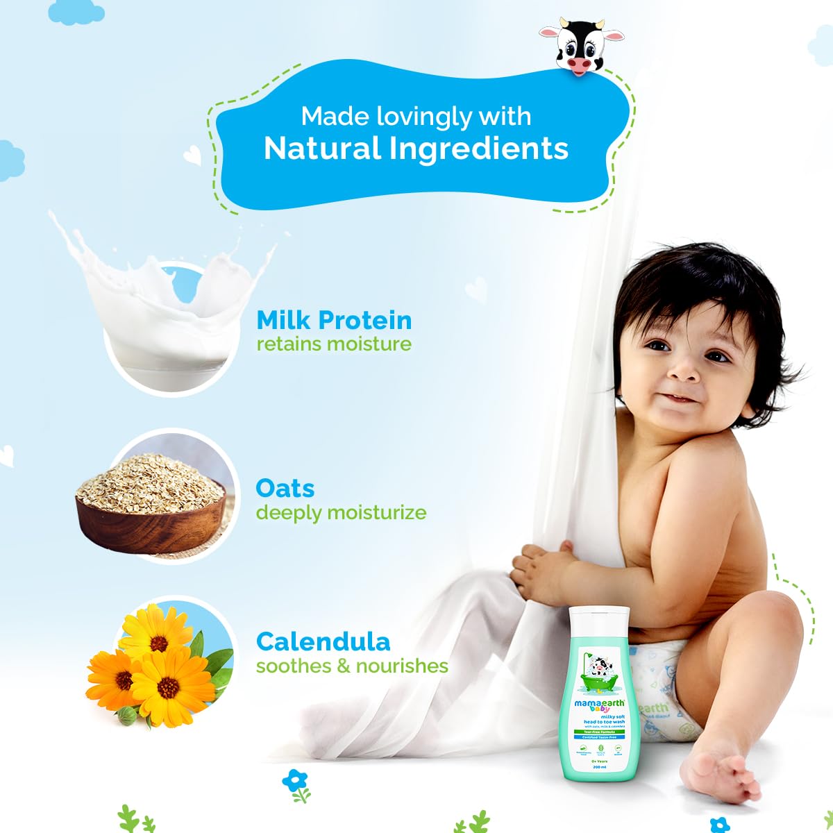 Milky Soft Head to Toe Wash With Oats, Milk, and Calendula for Babies- 200 ml - Image 3