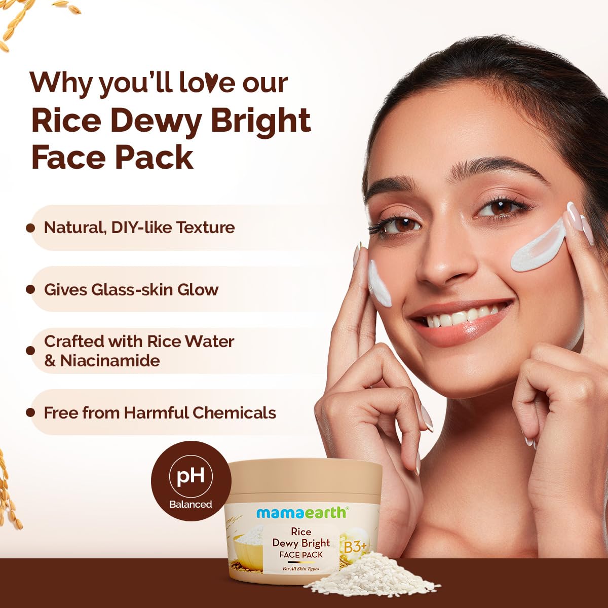 Rice Dewy Bright Face Pack with Rice Water & Niacinamide For Glass Skin 200g - Image 3